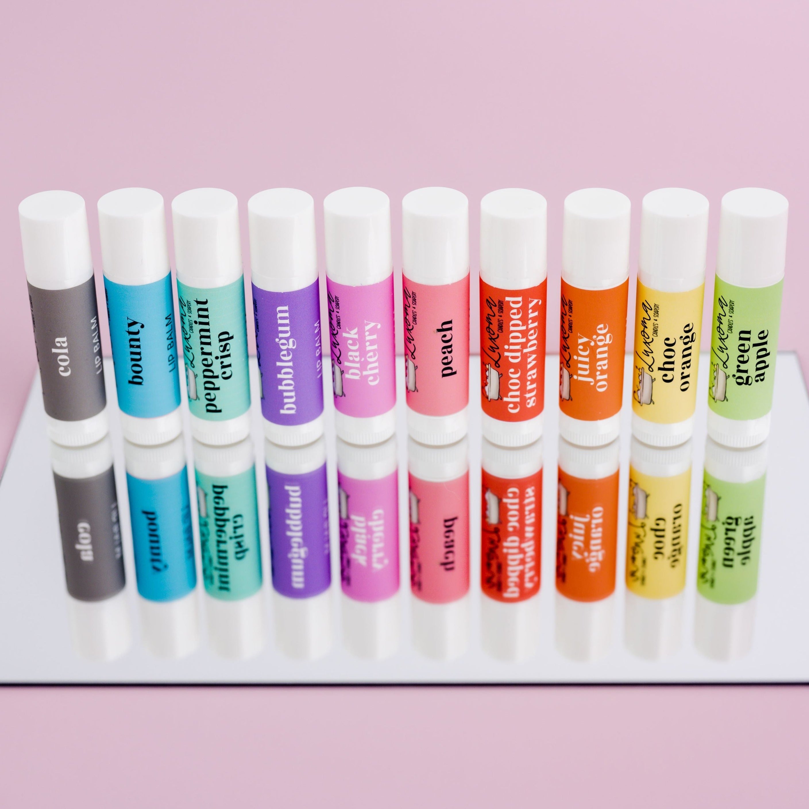 Flavoured lip balm gift set on mirror