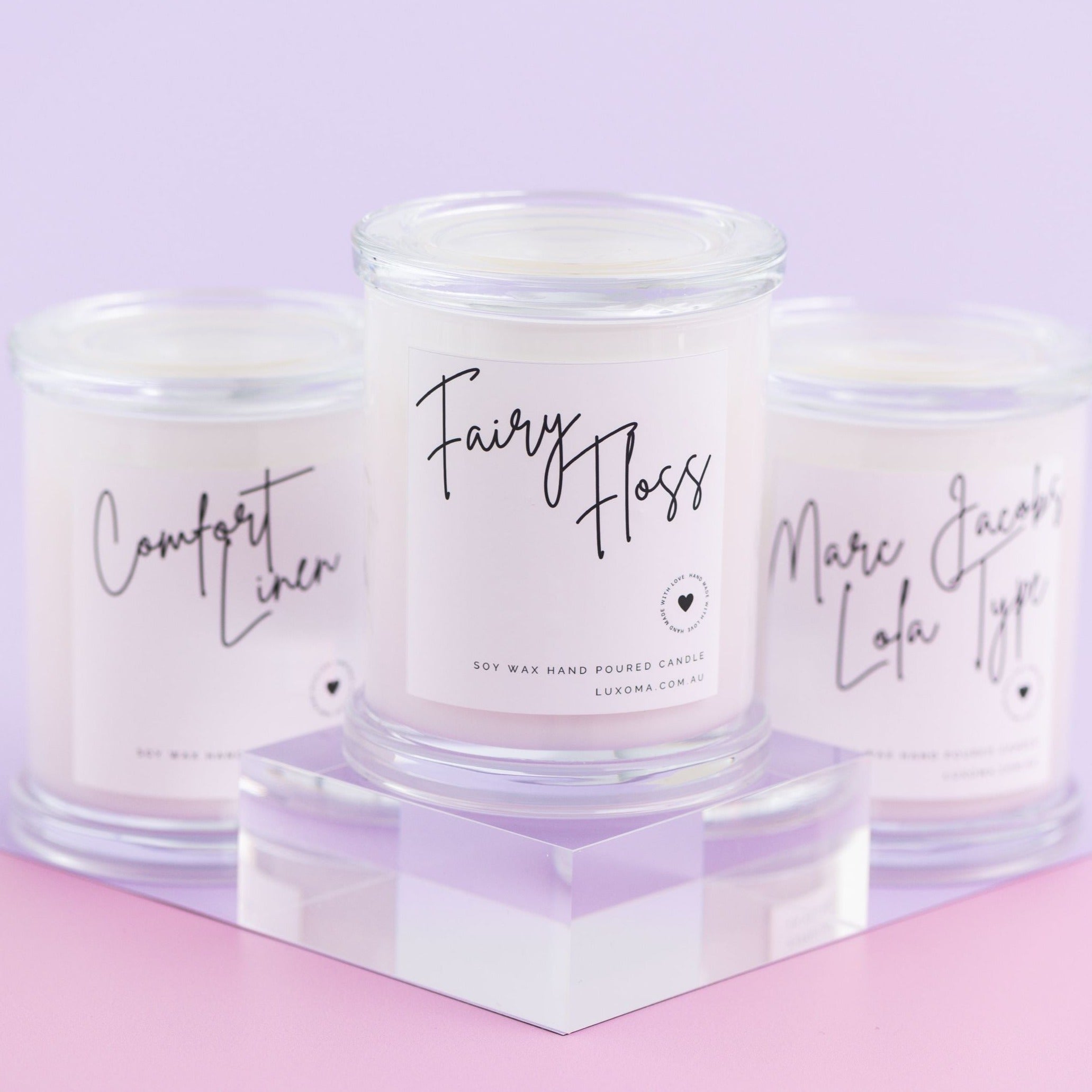 Soy candles on tiered stands