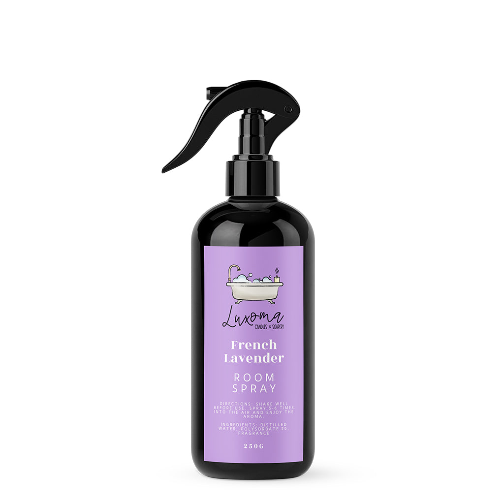 French Lavender Room Spray Bottle on White Background